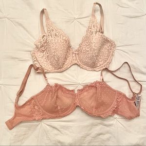 2 Victoria’s Secret Bras lightly lined lace balconette wicked unlined